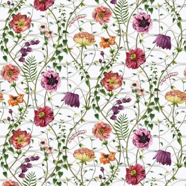 Lamorran Trail Fabric - Fuchsia by green botanical cotton fabric from Osborne & Little