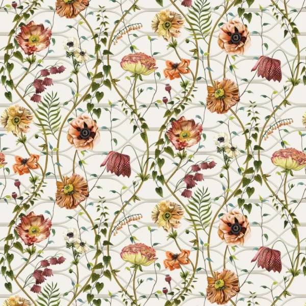Lamorran Trail Fabric - Amber by green botanical cotton fabric from Osborne & Little