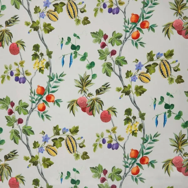 Orchard Linen Fabric - Sky by green botanical linen fabric from Osborne & Little