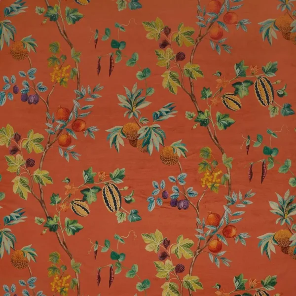 Orchard Velvet Fabric - Terracotta by multicolour botanical velvet-chenille fabric from Osborne & Little