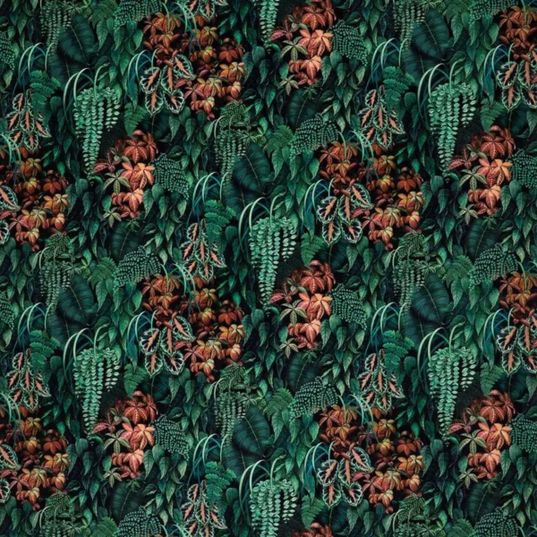 Green Wall Velvet Fabric - Peacock by green botanical velvet-chenille fabric from Osborne & Little