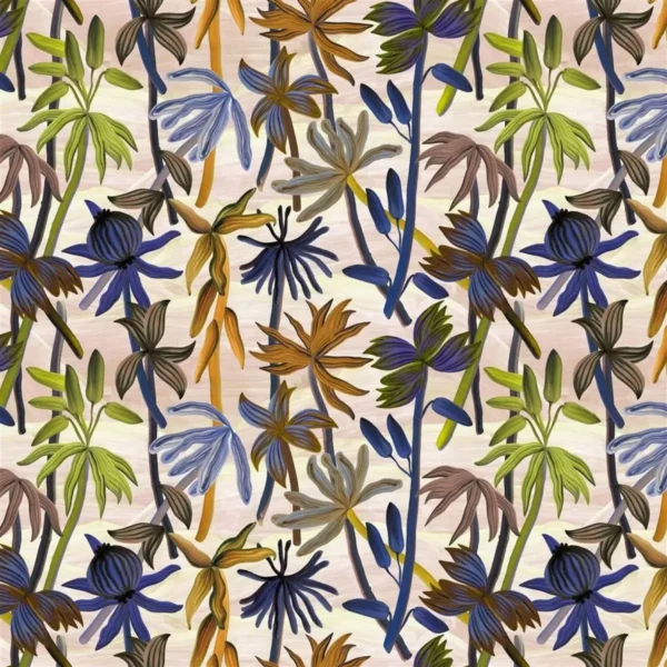 Guatiza Fabric - Peche by multicolour botanical cotton fabric from Christian Lacroix