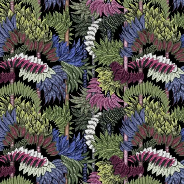 Belorizonte Soft Fabric - Jais by multicolour botanical velvet-chenille fabric from Christian Lacroix
