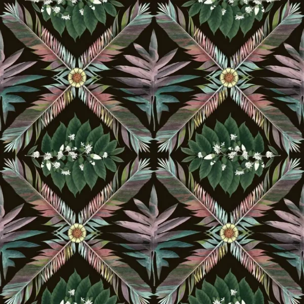 Feather Park Soft Fabric - Jais by black-grey botanical cotton fabric from Christian Lacroix
