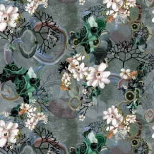 black-grey botanical cotton fabric from Christian Lacroix