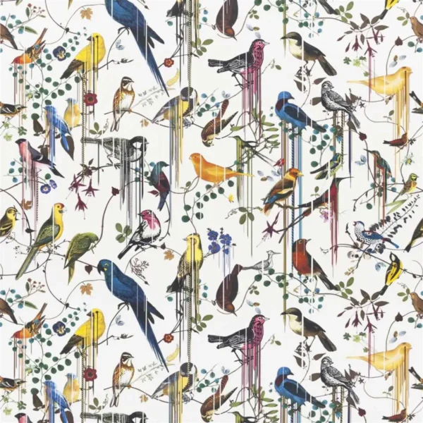 Birds Sinfonia Fabric - Perce Neige by multicolour animal cotton fabric from Christian Lacroix