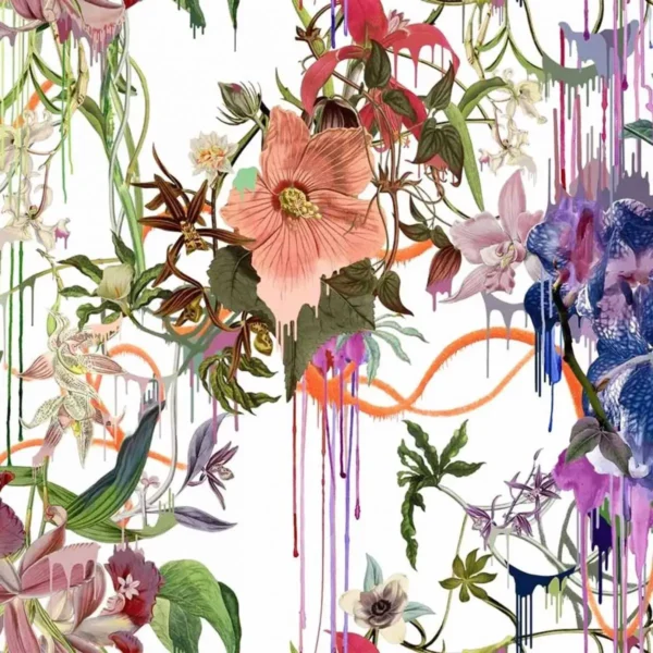 Orchids Fantasia Fabric - Perce Neige by multicolour botanical cotton fabric from Christian Lacroix