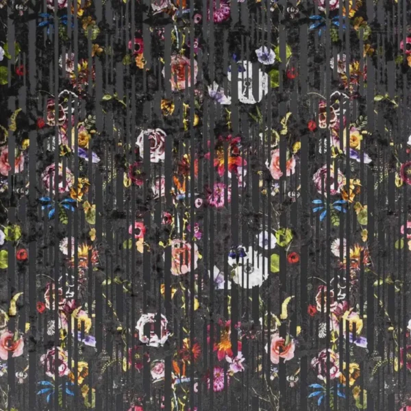 Babylonia Nights Soft Fabric - Crepuscule by black-grey botanical velvet-chenille fabric from Christian Lacroix