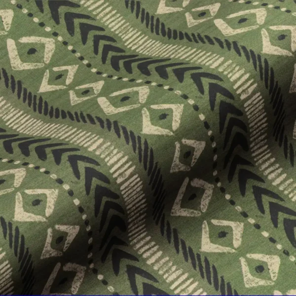 Adumu Fabric - Green by green geometric linen fabric from Art of the Loom