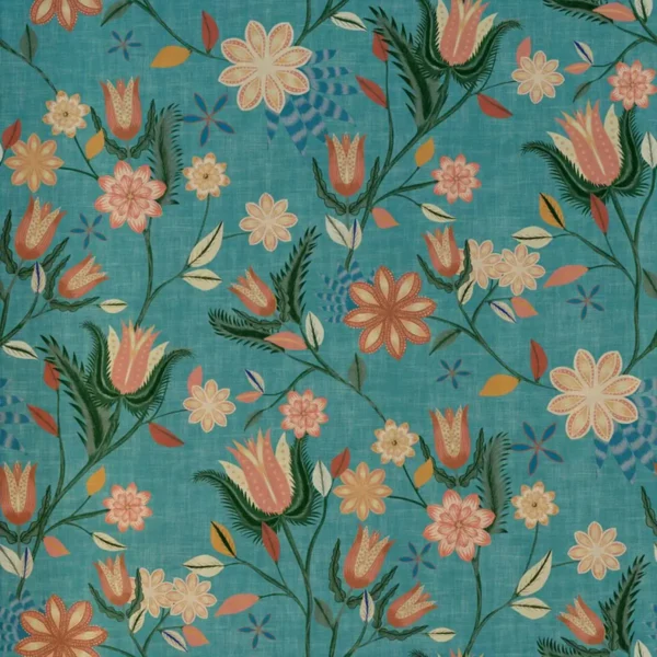 blue botanical cotton fabric from Art of the Loom