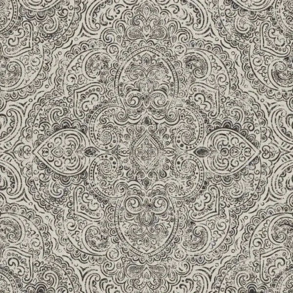 Pambadum Fabric - Colour 2 by black-grey traditional printed fabric from Art of the Loom