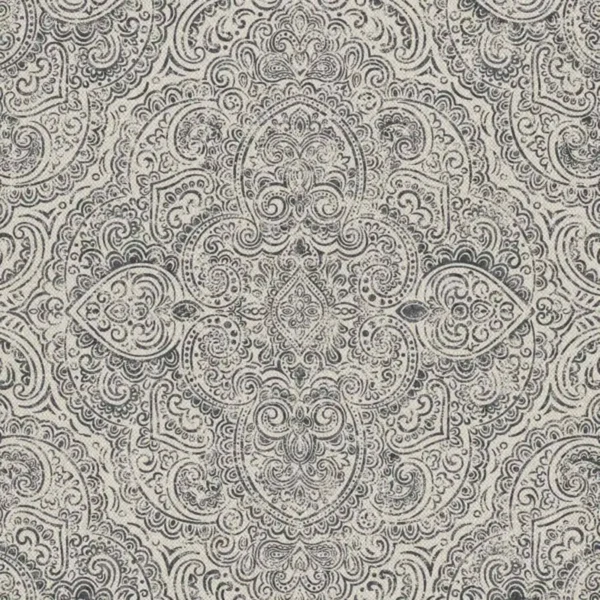 Pambadum Fabric - Colour 3 by black-grey traditional printed fabric from Art of the Loom