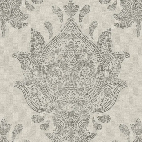 Pambar Fabric - Colour 1 by black-grey traditional printed fabric from Art of the Loom