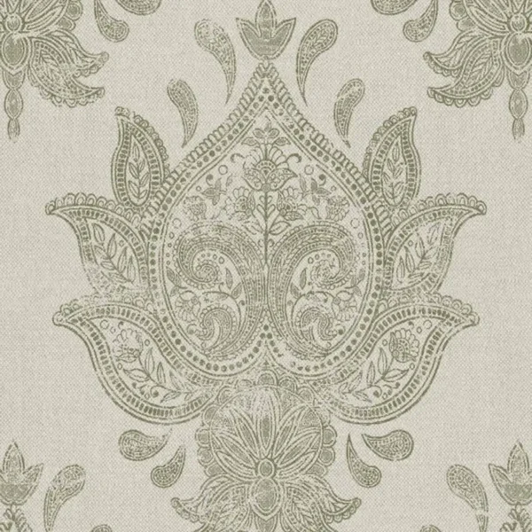 Pambar Fabric - Colour 5 by green traditional printed fabric from Art of the Loom