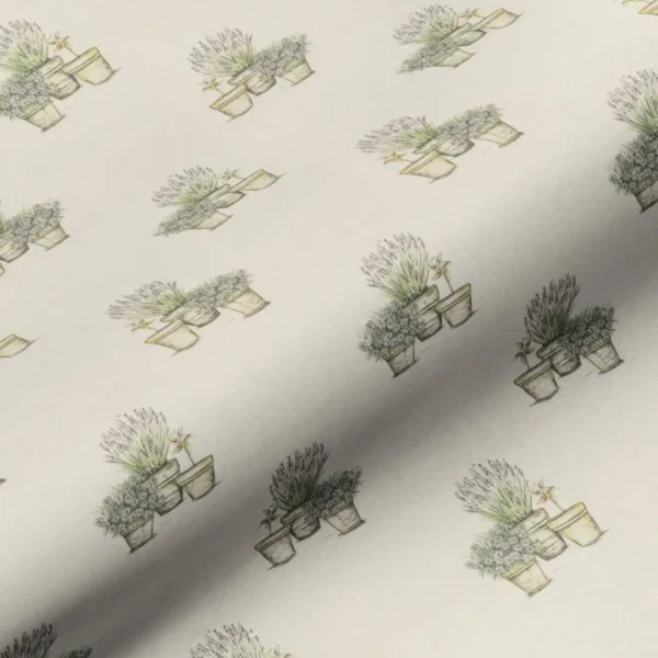 Plant Pots Fabric - Natural by multicolour botanical cotton fabric from Art of the Loom