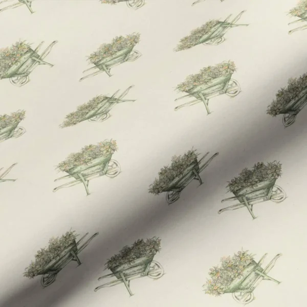 Wheelbarrow Fabric - Natural by multicolour botanical cotton fabric from Art of the Loom