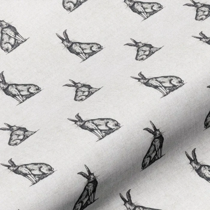 Horace Hare Fabric - Black / Natural swatch
