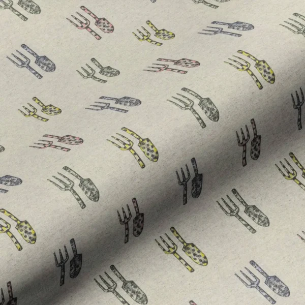 Trowel and Fork Fabric - Linen by multicolour misc cotton fabric from Art of the Loom