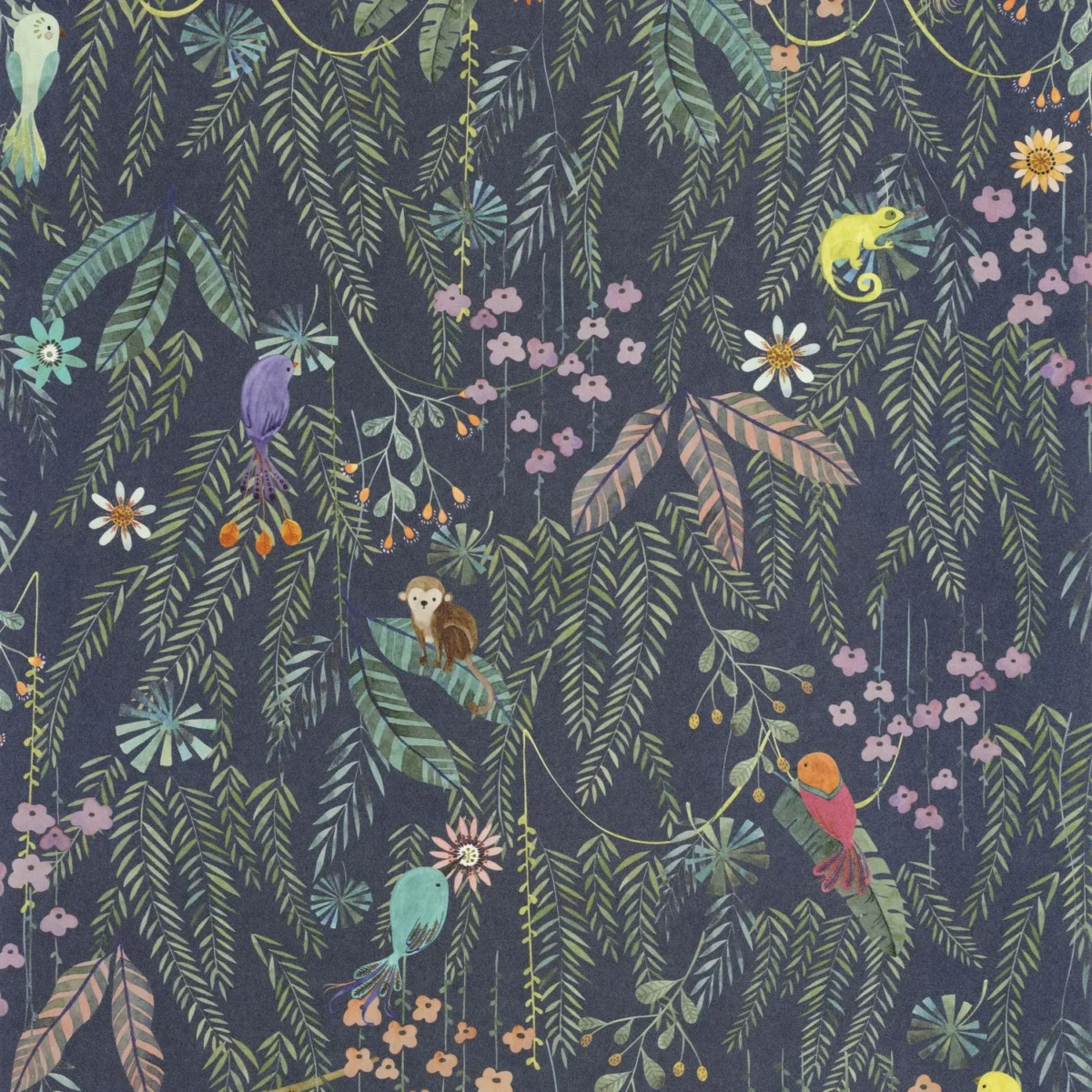Tropical Forest Wallpaper - Multico Fond Encre by multicolour animal wallpaper from casadeco