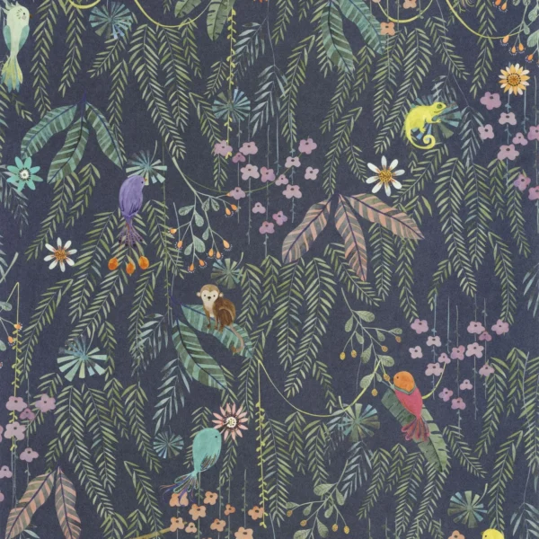 Tropical Forest Wallpaper - Multico Fond Encre by multicolour animal wallpaper from casadeco