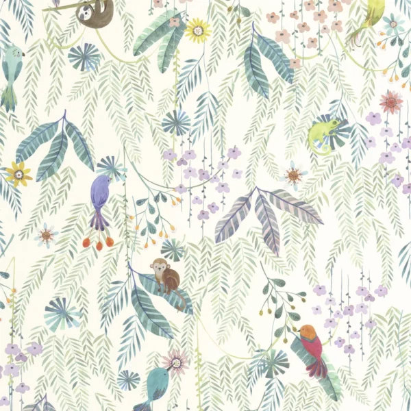 Tropical Forest Wallpaper - Multico Fond Blanc by blue animal wallpaper from casadeco