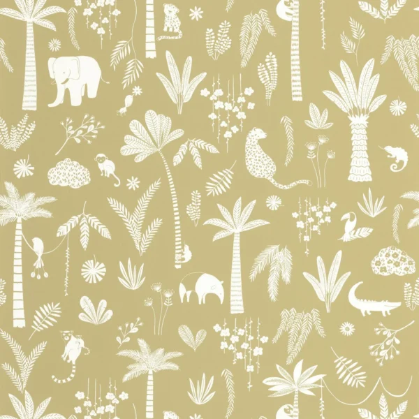 Poetic Jungle Wallpaper - Olive by green children's wallpaper from casadeco