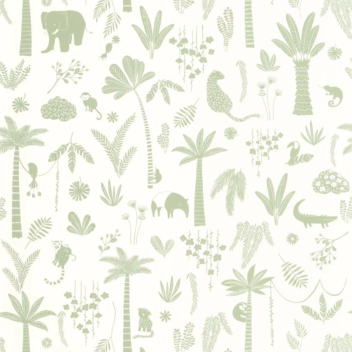 Poetic Jungle Wallpaper - Vert Feuille by green children's wallpaper from casadeco