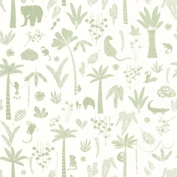 Poetic Jungle Wallpaper - Vert Feuille by green children's wallpaper from casadeco