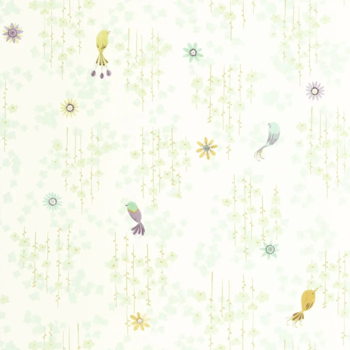 Tropical Birds Wallpaper - Vert Amande swatch
