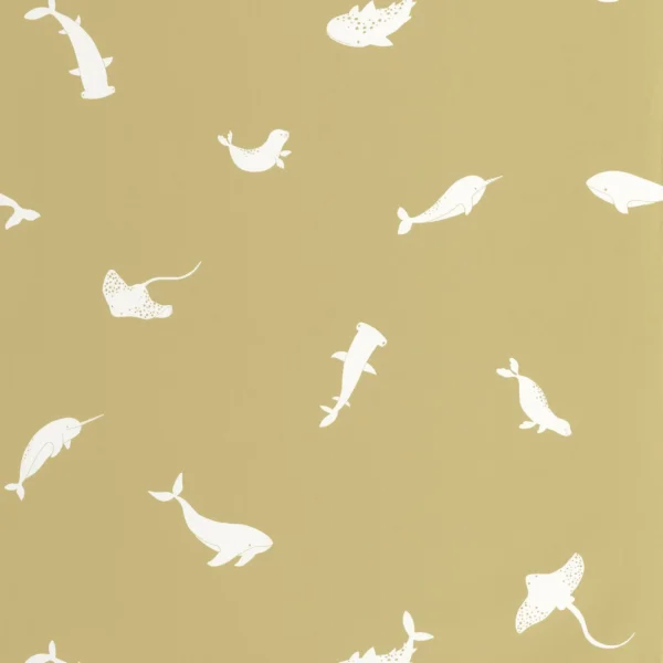 Poetic Sea Wallpaper - Olive by green animal wallpaper from casadeco