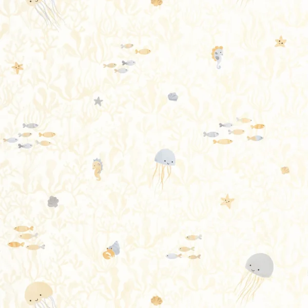 Companions Of The Sea Wallpaper - Naturel by blue animal wallpaper from casadeco