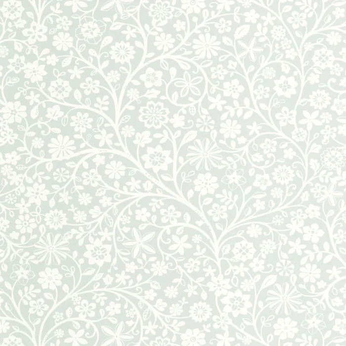 Poetic Flowers Wallpaper - Bleu Doux swatch