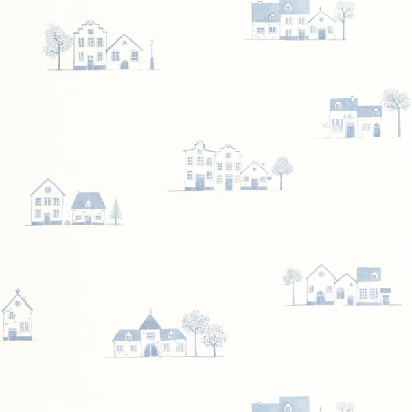 Walk In The Village Wallpaper - Bleu Doux by blue children's wallpaper from casadeco
