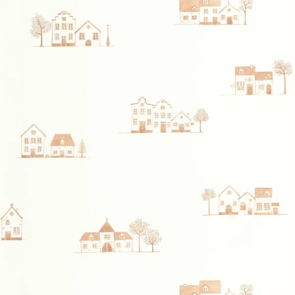 Walk In The Village Wallpaper - Brique by red children's wallpaper from casadeco