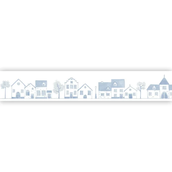 Neighborhood Border - Bleu Doux by blue children's wallpaper from casadeco