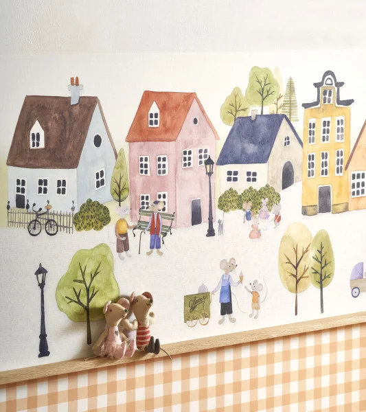Mainstreet Border - Multico by orange checked wallpaper