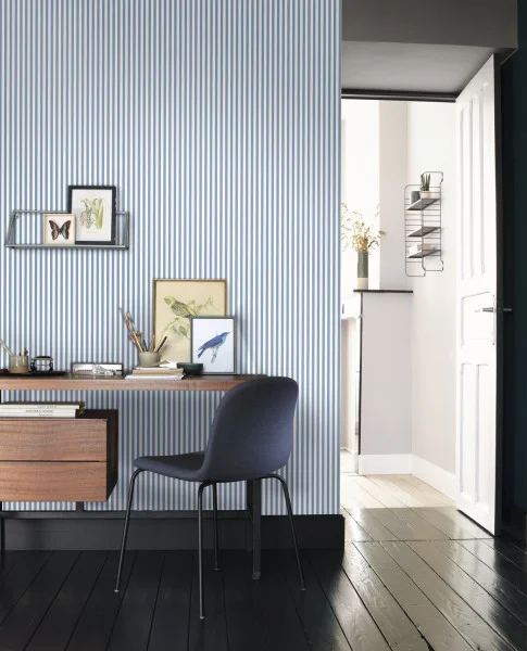 My Little World Rayure Wallpaper - Bleu Marine by blue striped wallpaper