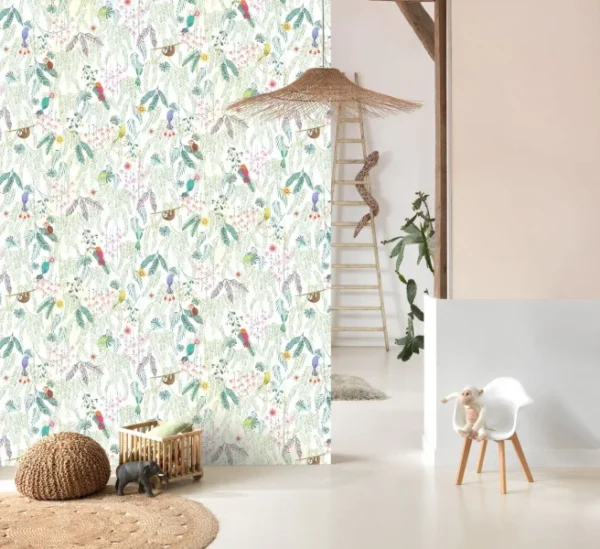 Tropical Forest Wallpaper - Multico Fond Blanc by blue children's wallpaper