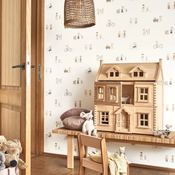 Neighbors Of The Village Wallpaper - Naturel by brown children's wallpaper