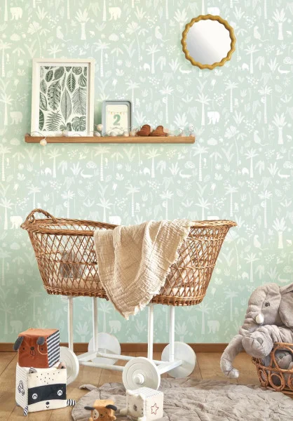 Poetic Jungle Wallpaper - Vert Feuille by green children's wallpaper
