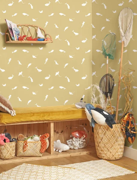Poetic Sea Wallpaper - Olive by green children's wallpaper