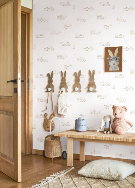 Walk In The Village Wallpaper - Lin by neutral children's wallpaper