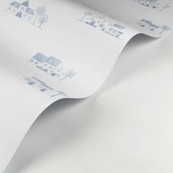 Walk In The Village Wallpaper - Bleu Doux by blue children's wallpaper