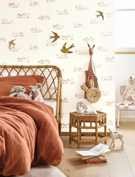 Walk In The Village Wallpaper - Brique by red children's wallpaper