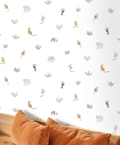 Companions Of The Jungle Wallpaper - Naturel by black-grey children's wallpaper