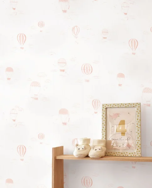 Balloons In The Clouds Wallpaper - Rose Blush by pink children's wallpaper