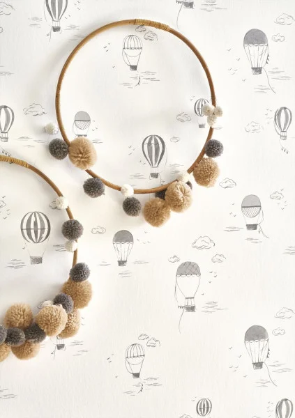 Balloons In The Clouds Wallpaper - Anthracite by black-grey children's wallpaper