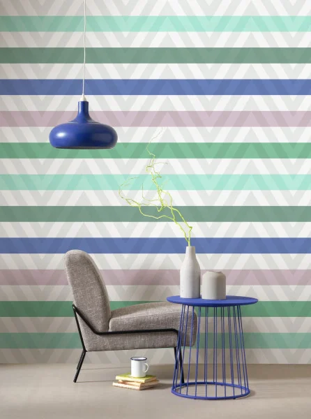 Rythmic Wallpaper - Menthe / Indigo by multicolour geometric wallpaper