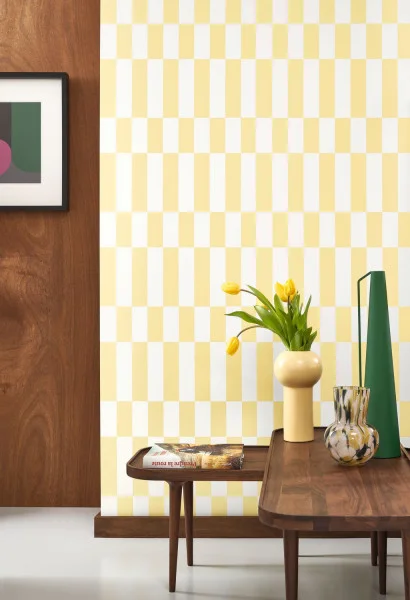 Diner Wallpaper - Jaune Lemon by yellow geometric wallpaper