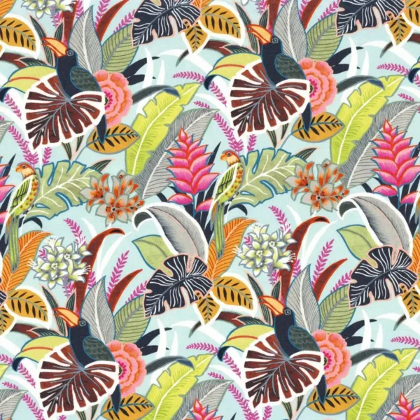 Iguacu Fabric - Celadon by multicolour botanical printed fabric from Camengo